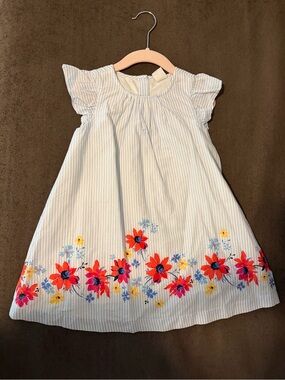 GAP White & Blue Stripe Dress with Red Floral Hem